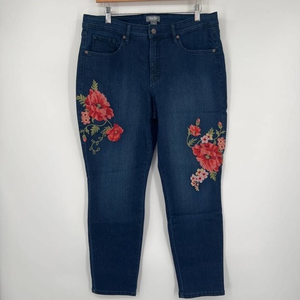 Martha Stewart Womens Skinny Jeans Blue Floral Stretch Dark Wash Petites 14P New